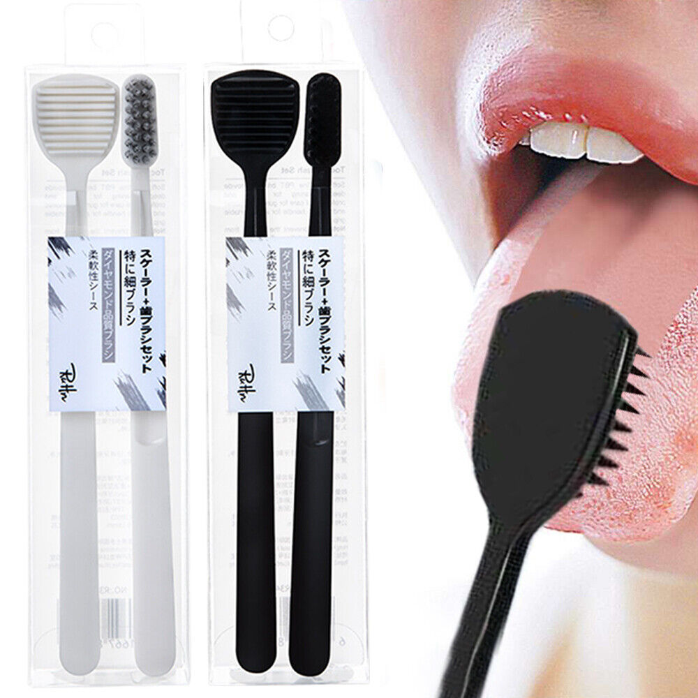 RUHN Black and white Tongue scraper toothbrush set
