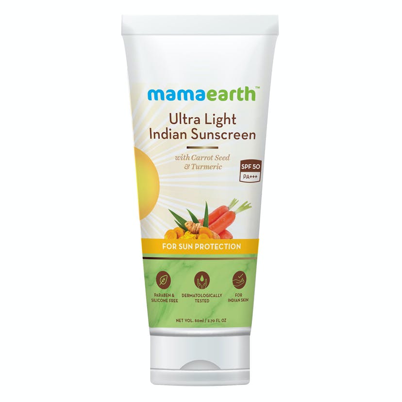 Mamaearth Ultra Light India Sunscreen SPF50 PA+++ With Turmeric & Carrot Seed (80gm)