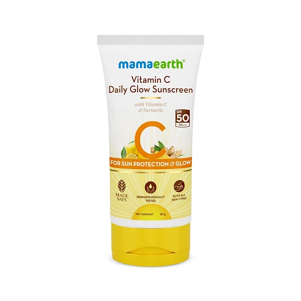 Mamaearth Daily Glow Sunscreen SPF 50 PA+++, No White Cast with Vitamin C & Turmeric for Sun Protection & Glow - 50 g