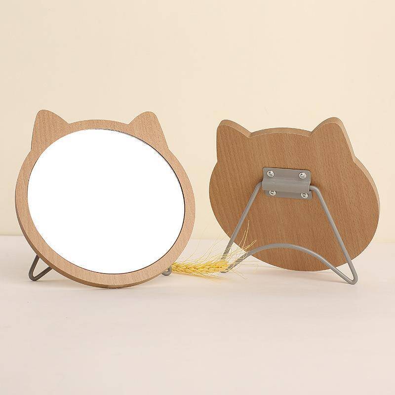 MJ35 cat head round wood mirror