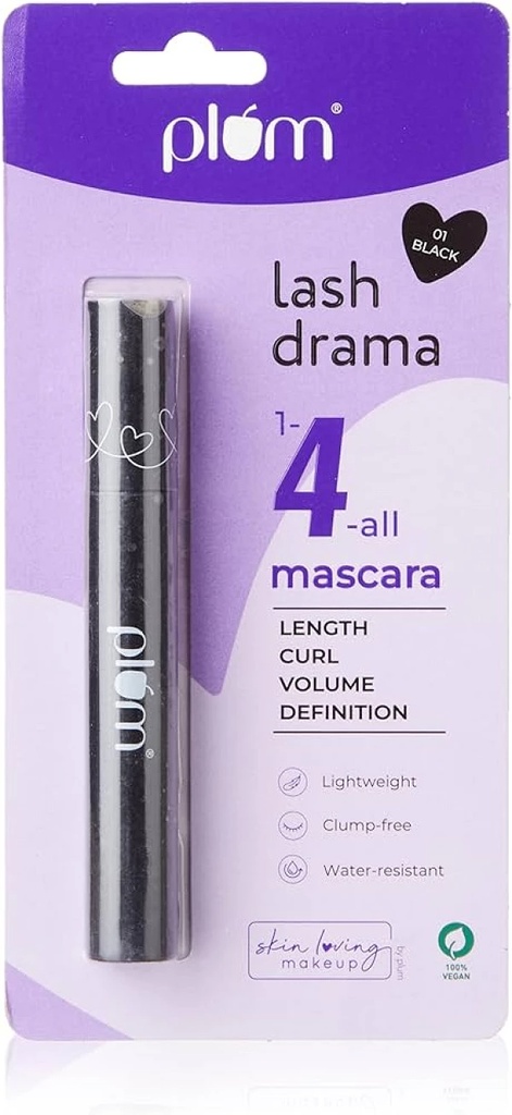 Plum Goodness Lash Drama 1-4-All Mascara- 01 Black 8ml