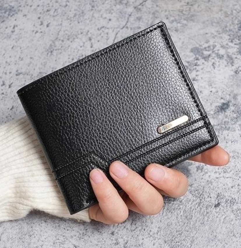 PU Leather Flip Cover Coin Purse in Solid Color for Men