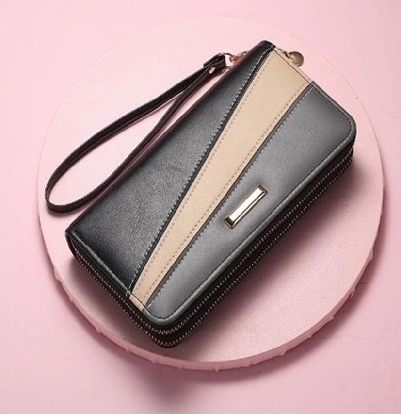 Women's Color Block Pu Leather Zipper Wallets