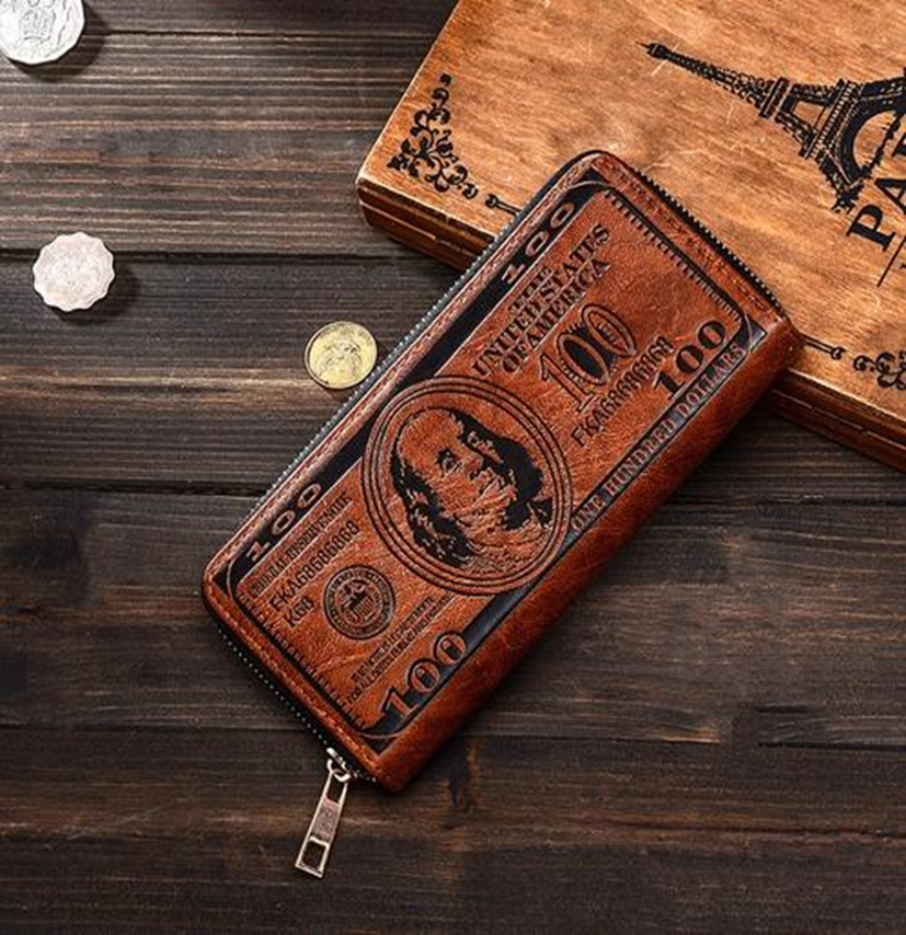 Men's Human Pu Leather Zipper Long Wallets