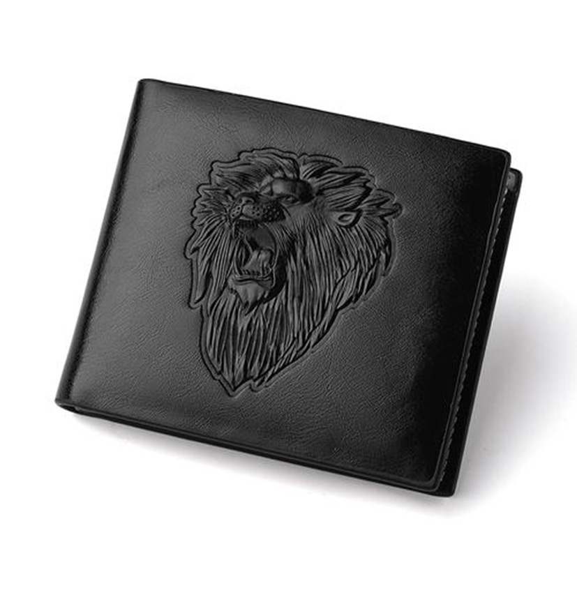 Men's Lion Pu Leather Flip Cover Coin Purse