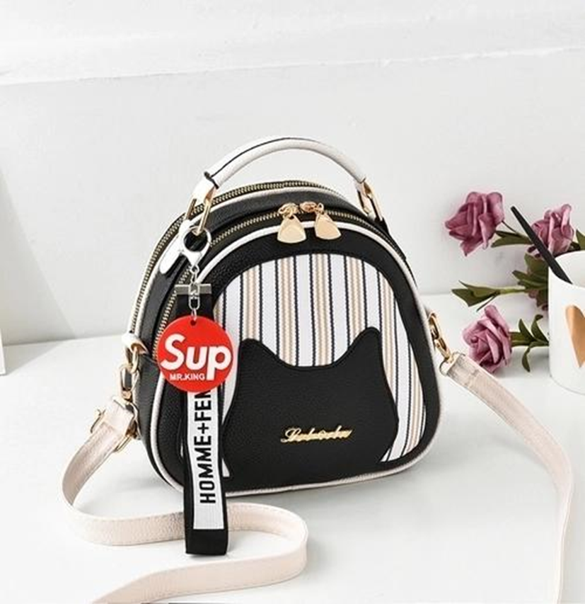 Women's Small Pu Leather Stripe Elegant Square Zipper Shoulder Bag Handbag Crossbody Bag