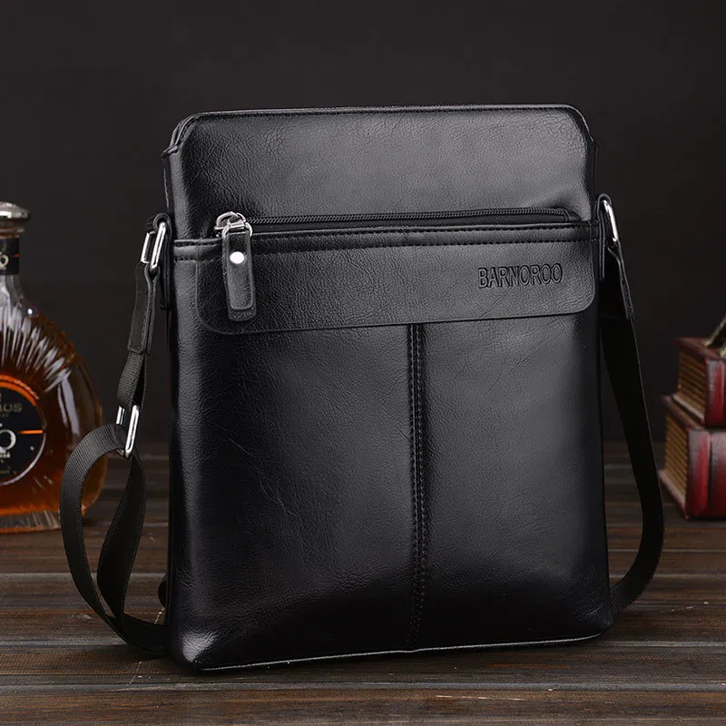 Men's Solid Color Pu Leather Zipper Shoulder Bag
