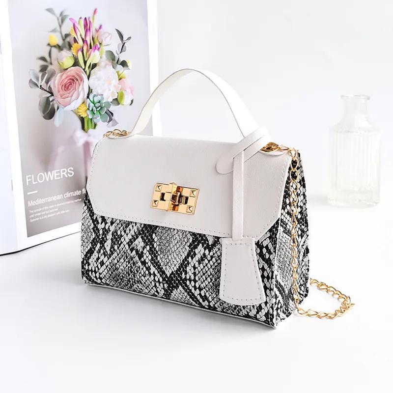 Women's Medium Pu Leather Snakeskin Fashion Square Lock Clasp Crossbody Bag