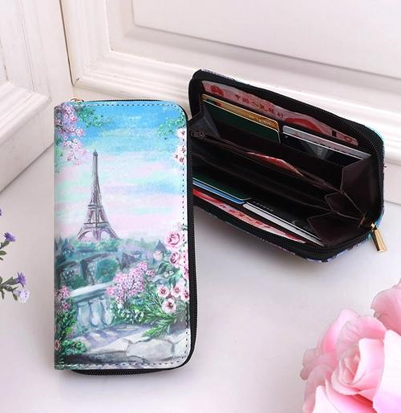 Unisex Landscape Pvc Zipper Long Wallets