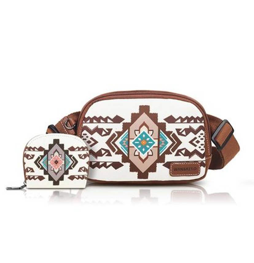 Women's Medium Canvas Geometric Ethnic Style Square Zipper Fanny Pack