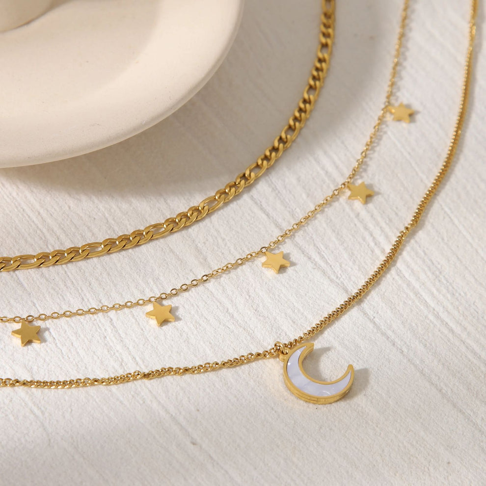 3-Layered Moon Design Chain Necklace | Necklace, Jewelry