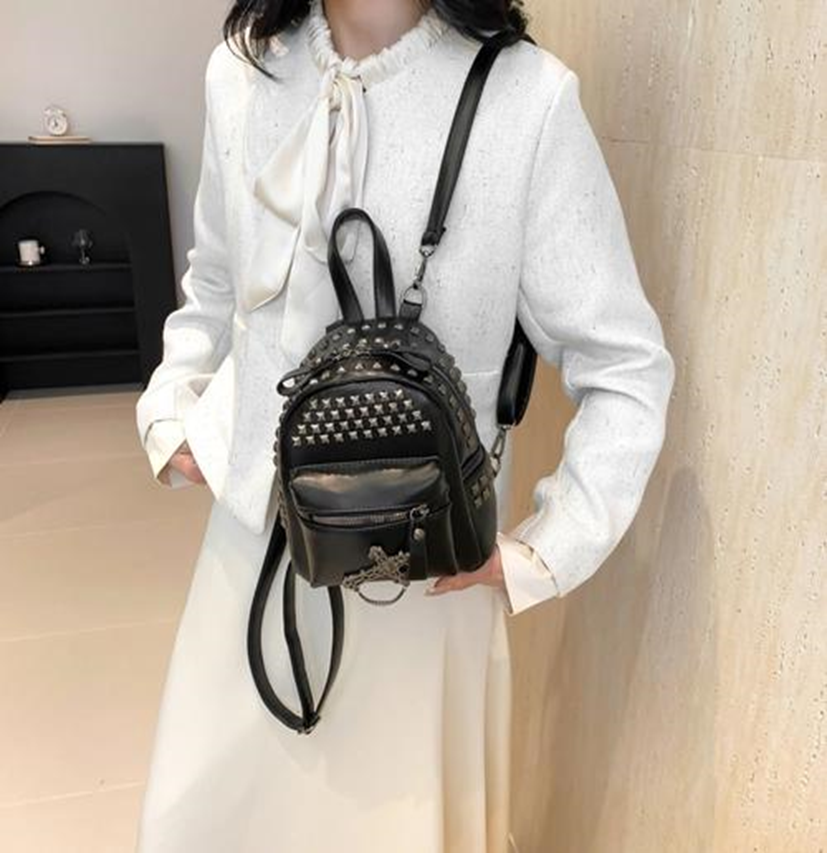 Small Waterproof 11 Inch Cross Solid Color Travel Shopping Women's Backpack
