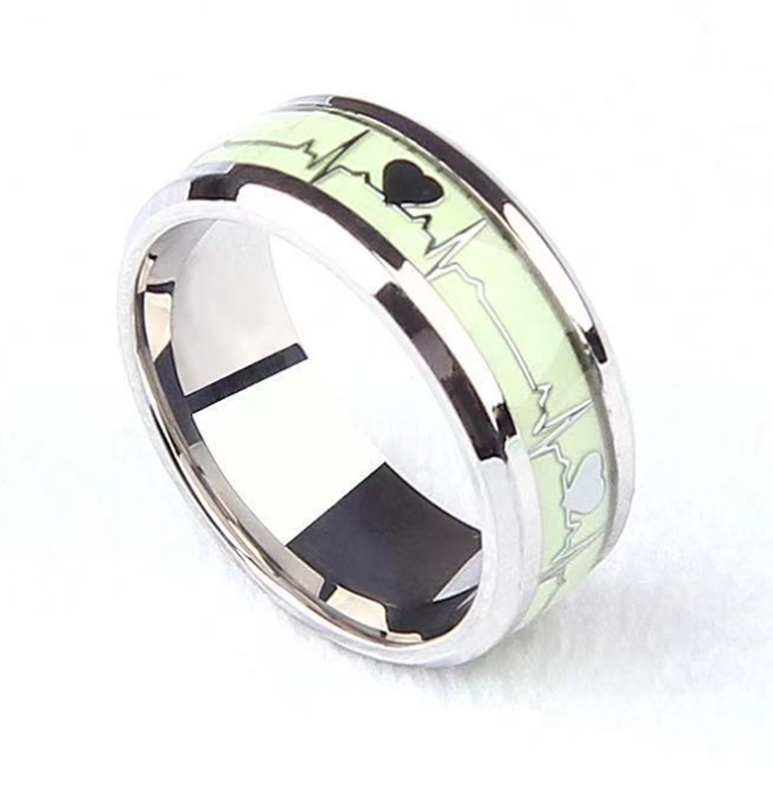  Luminous Stainless Steel Heartbeat Ring - Unisex Couple Band 