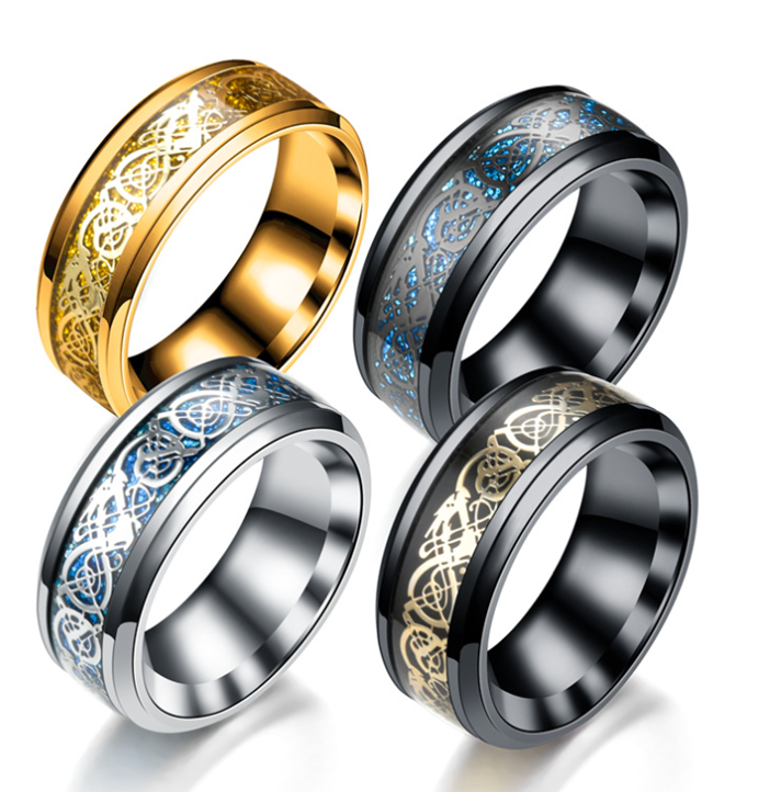 Golden Viking Dragon Pattern Rings