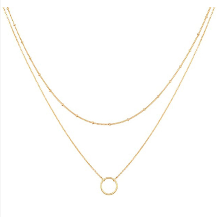 Golden Beads & Circle Double Layer Choker Necklace