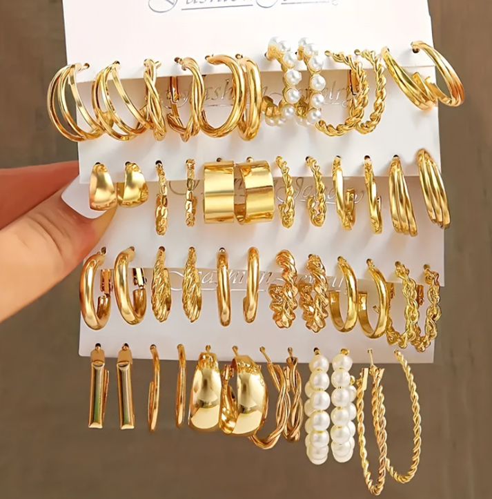 Gold Hoop Earrings Set