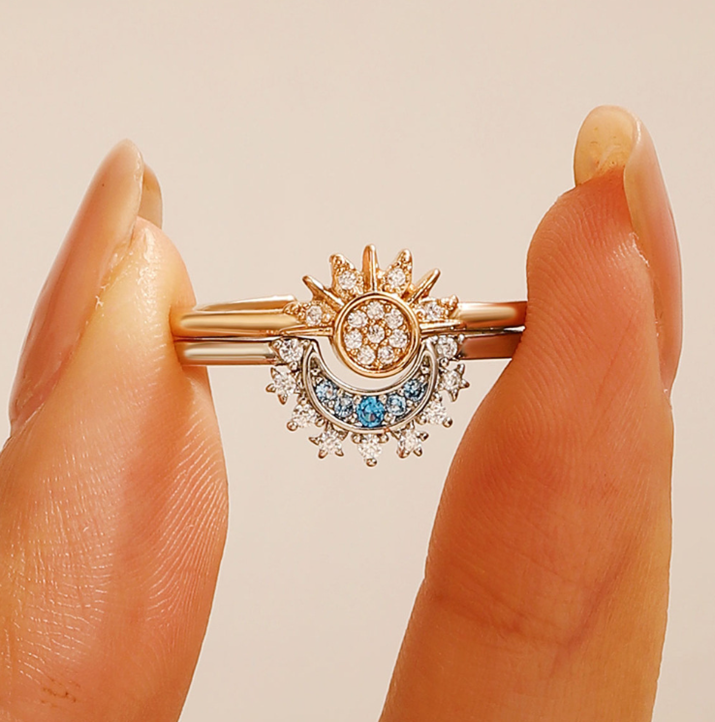 2pcs Sun and Moon Radiant Overlay Ring