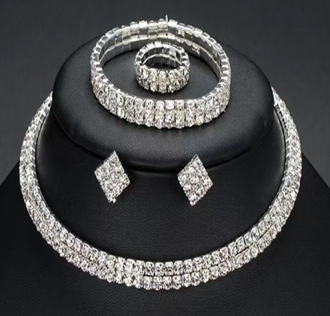 1-3 Row Crystal Rhinestone Choker Jewelry Set