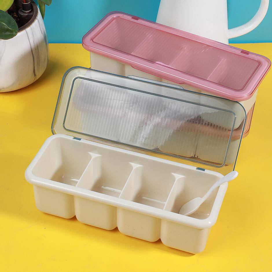 Transparent four compartments seasoning box-587-1