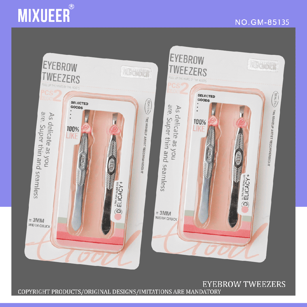 2Pcs Precision Eyebrow Tweezers GM-85135 | Beauty Tool, Tweezers