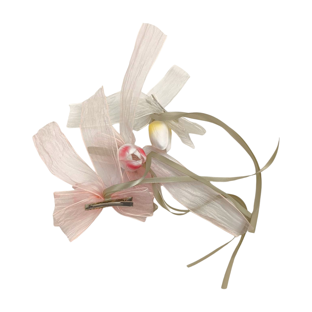 Flower Bud Ribbon Hair Clip