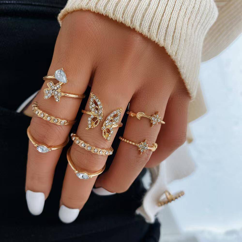  Sparkle Butterfly Diamond Gold - Ring Set - Bridal Jewelry 