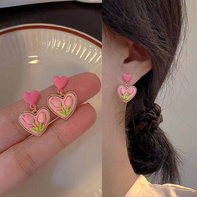 1 Pair Fairy Style Sweet C Shape Heart Shape Flower Imitation Pearl Alloy Earrings