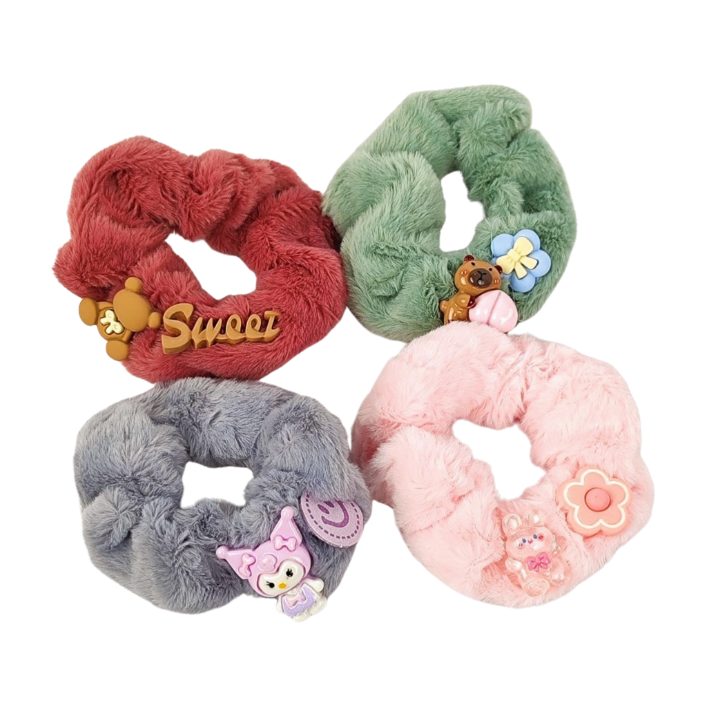 Furry Hair Scrunchy with cute cartoon