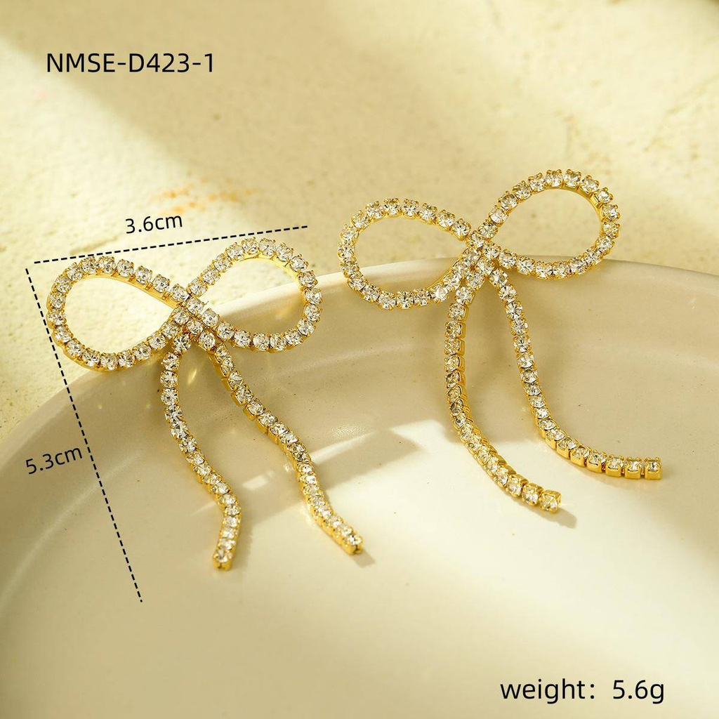  Stainless Steel Rhinestones Zircon 18K Gold Plated Drop Earrings - Evening Glam 