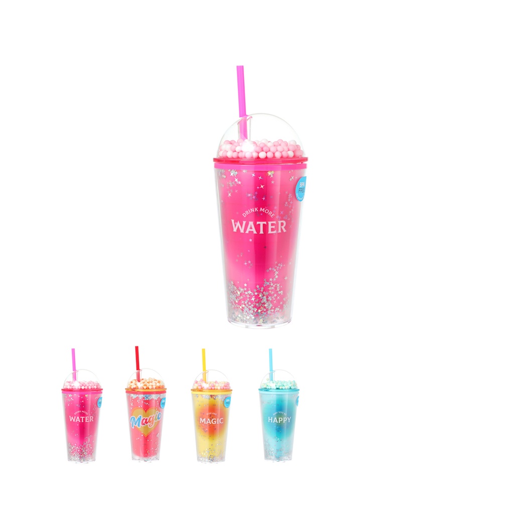 Double Wall Plastic Tumbler with Straw (600mL)