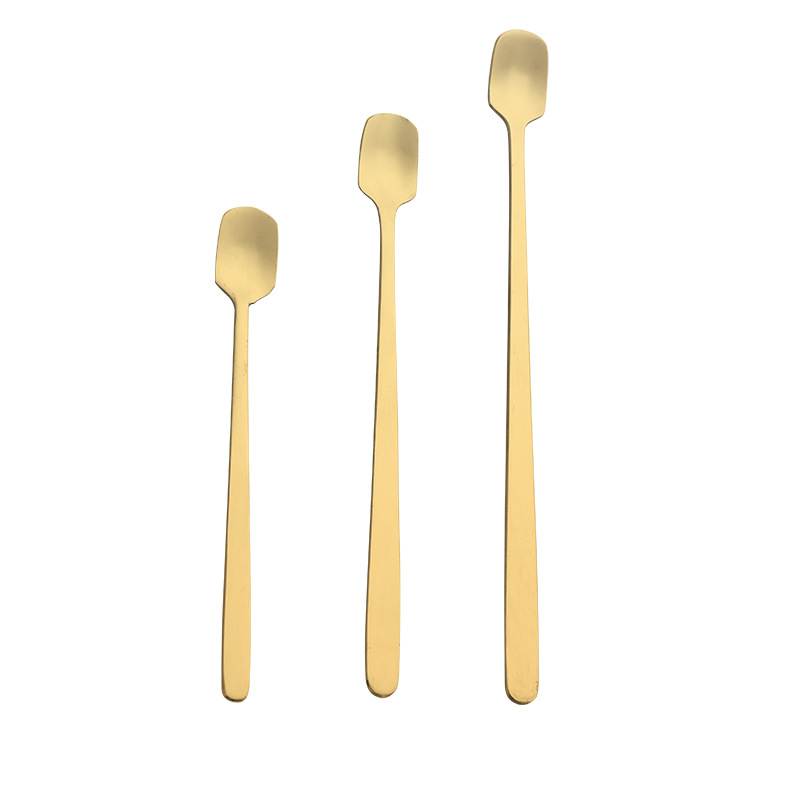 410 Square Head Gold Color Stainless Steel Coffee Spoon