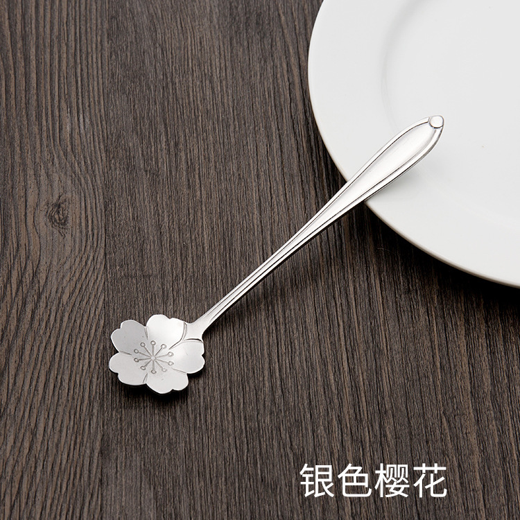 Stainless Steel Short silver cherry blossom spoon 12CM*2.6CM