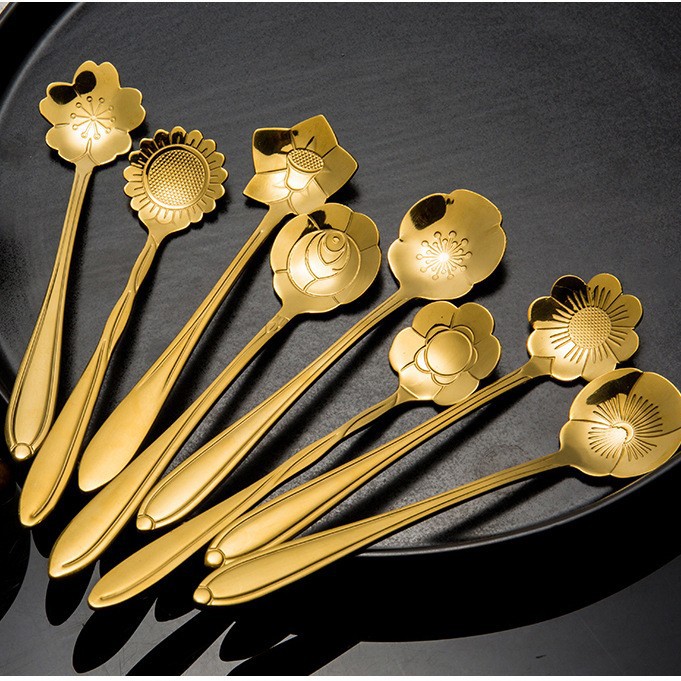 Short Handle Stainless Steel Spoon - Gold, 8 Pieces