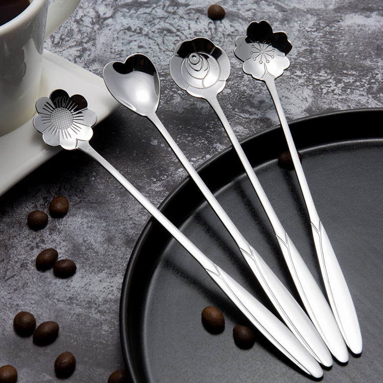 Long Handle Stainless Steel Spoon - Silver, 4 Pieces