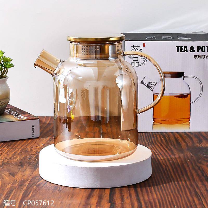 High borosilicate bamboo cover electroplated pot 1800ml