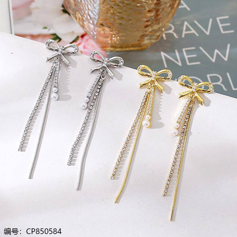 Bow Knot Pearl Diamond Earrings