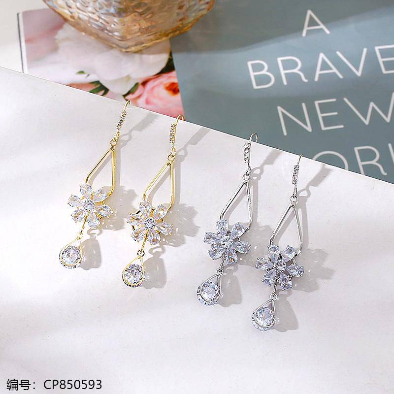 Crystal Flower & Tassel Dangle Earrings