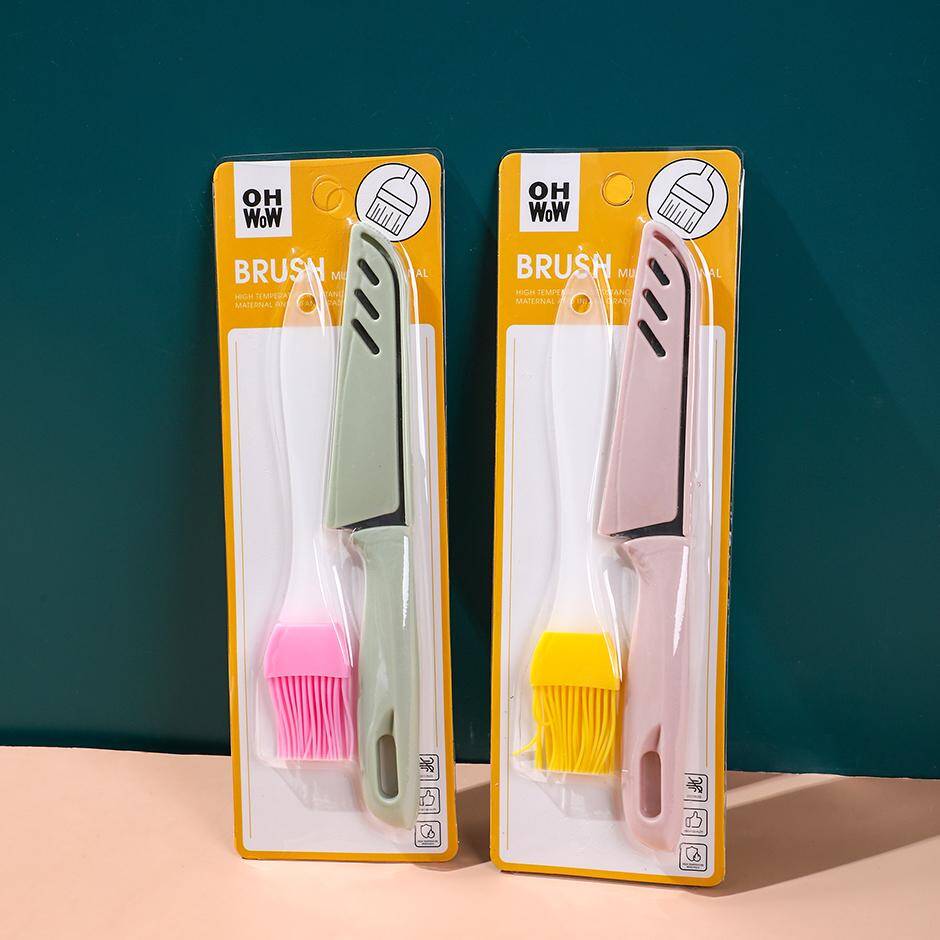 Stainless steel fruit knife + silicone brush combination -497