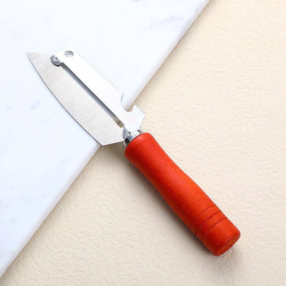 Four peelers with wooden handles