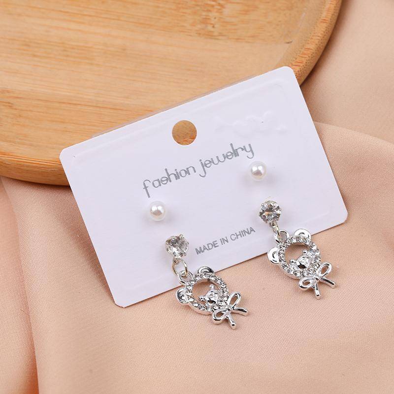 Pearl diamond two pairs of stud earrings -7