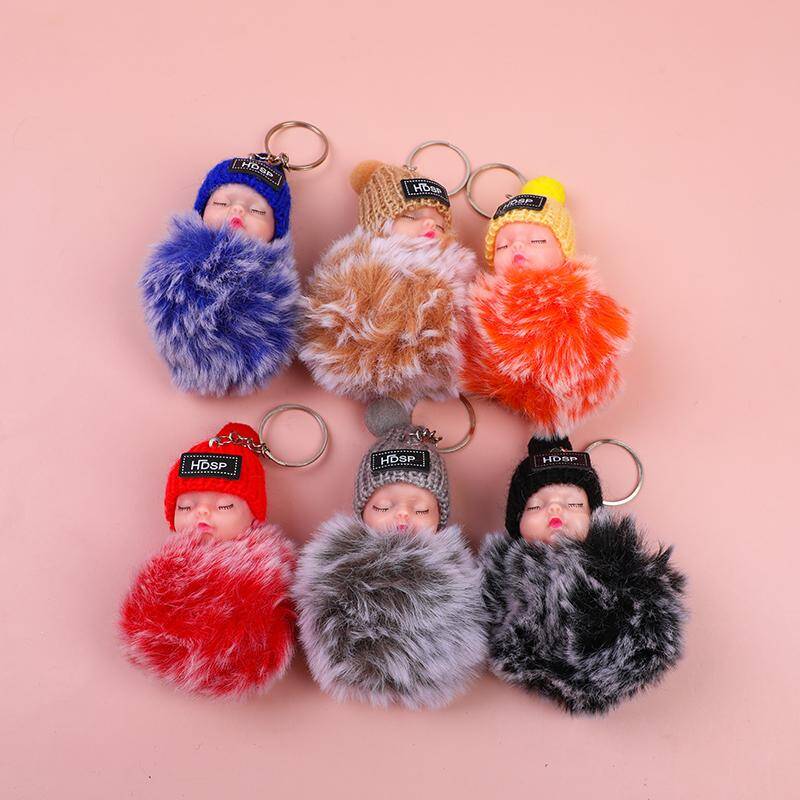 Fluffy Sleeping Baby Keychain