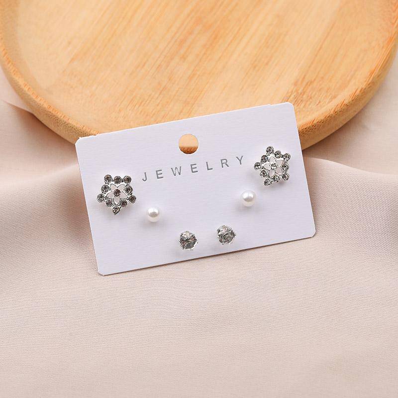 Fashion Retro Pearl diamond 3 Pair Stud Earrings 