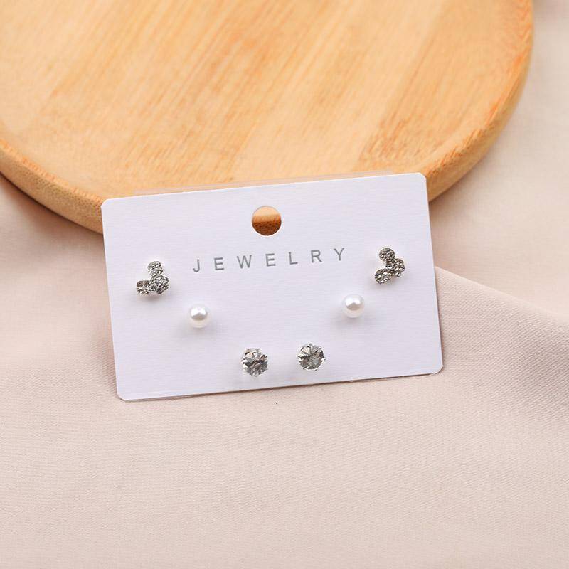 Pearl diamond three pair stud earrings 
