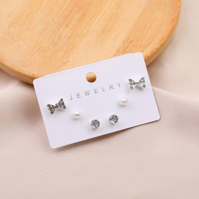 Pearl Diamond Delicate 3pair Stud Earrings