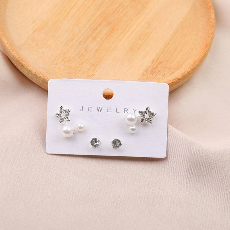 Pearl Diamond 3 pair Anting Stud Earrings 