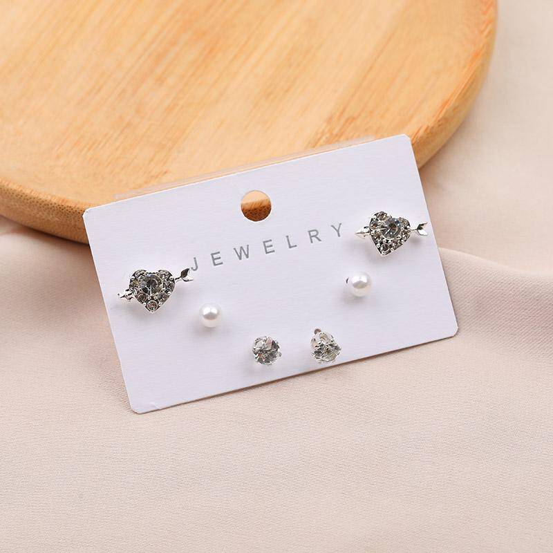 Pearl Sterling Diamond 3pairs Stud Earrings 