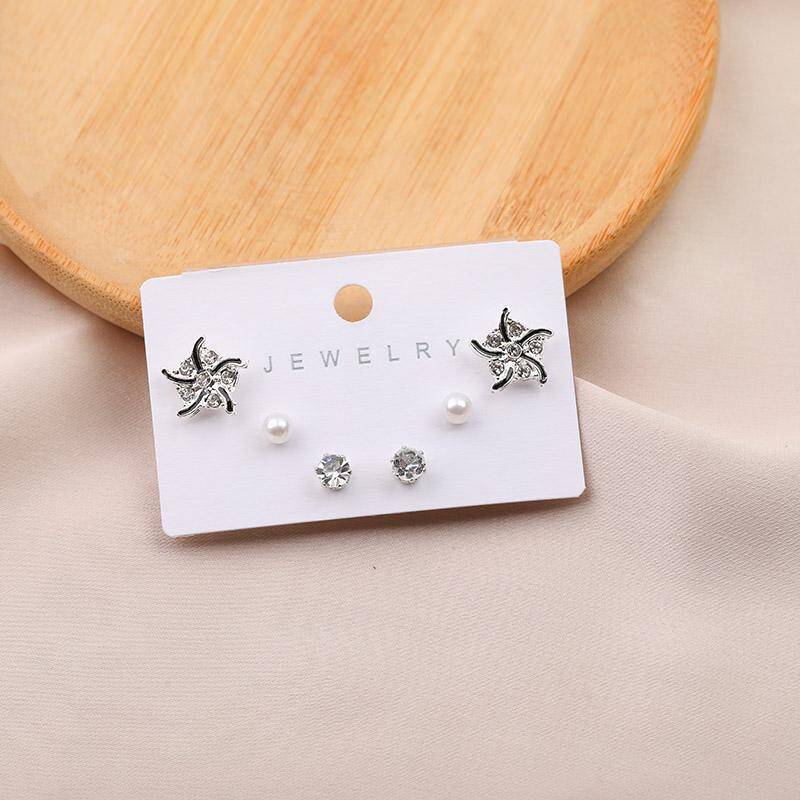 Sterling Diamond 3pair Stud Earrings 