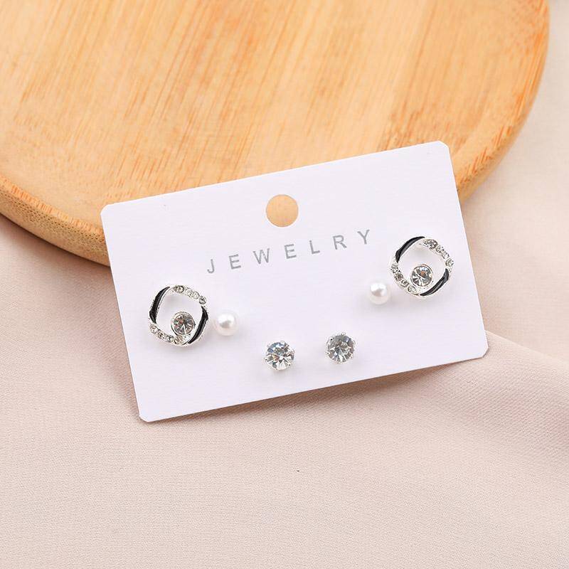 Lustrous Pearl & Sparkling Diamond Stud Earrings – Set of 3