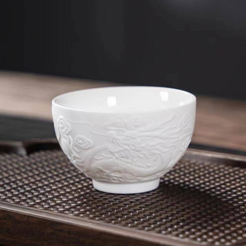 Matt ice white relief dragon teacup