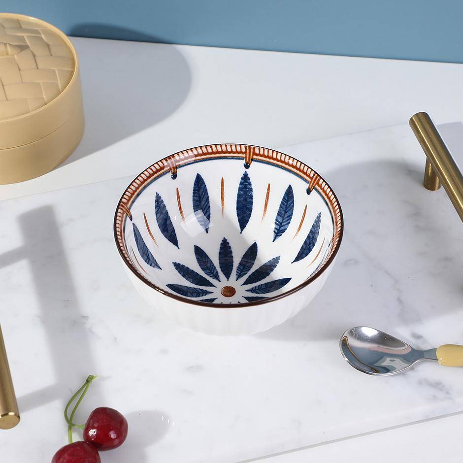 4.5-inch bamboo basket blue porcelain bowl -1204-3